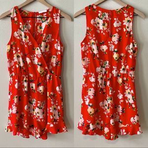 Lush Red & White Floral V-Neck Romper